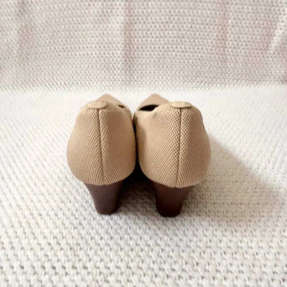 Vivaia Aria Khaki Beige Pointed Wooden Stacked Wedge 2.0 Heel Shoes 43 US 11